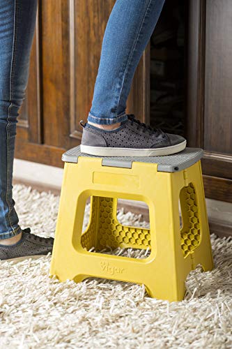 Vigar Compact Foldable Stool, 9 inches, Lightweight, 330-pound Capacity Non-Slip Folding Step Stool for Kids and Adults, Mustard