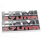 2pcs Chrome HEMI 5.7 LITER Chrome 3D Side Pillar Door Fender Trunk Emblem Badge Plate Decal with Sticker Set for Dodge Charger Ram 1500 Challenger Jeep Grand Cherokee