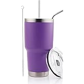 DยทS 30oz Purple Tumbler Stainless Steel Double Wall Vacuum Insulated Mug with Straw and Lid, Cleaning Brush for Cold and Hot Beverages (30oz Purple)โฆ
