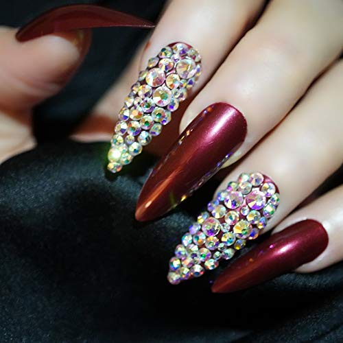 EDA LUXURY BEAUTY DARK RED WINE BURGUNDY 3D GLAMOROUS JEWEL DESIGN Full Cover Press On Gel Glitter Shiny Acrylic Extreme False Nails Extra Long Round Ballerina Almond Stiletto Super Fashion Fake Nails 1 EDA LUXURY BEAUTY DARK RED WINE BURGUNDY 3D GLAMOROUS JEWEL DESIGN Full Cover Press On Gel Glitter Shiny Acrylic Extreme False Nails Extra Long Round Ballerina Almond Stiletto Super Fashion Fake Nails