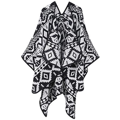 Women's Draped Fringed Shawls Open Front Abstract Pattern Cardigans Poncho Wrap