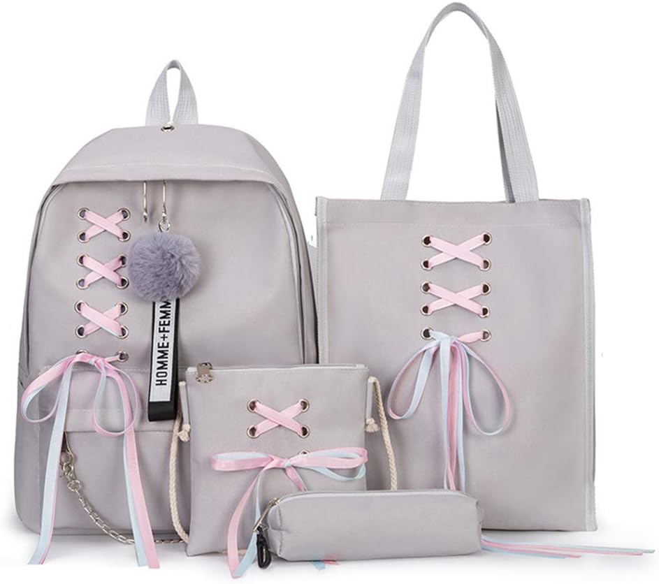 4 Pcs/Set Bowknot Ribbon Chain Backpacks Backpack Canvas Backpacks Leisure Travel Backpacks Backpacks For Teenage Girls School Bagpack