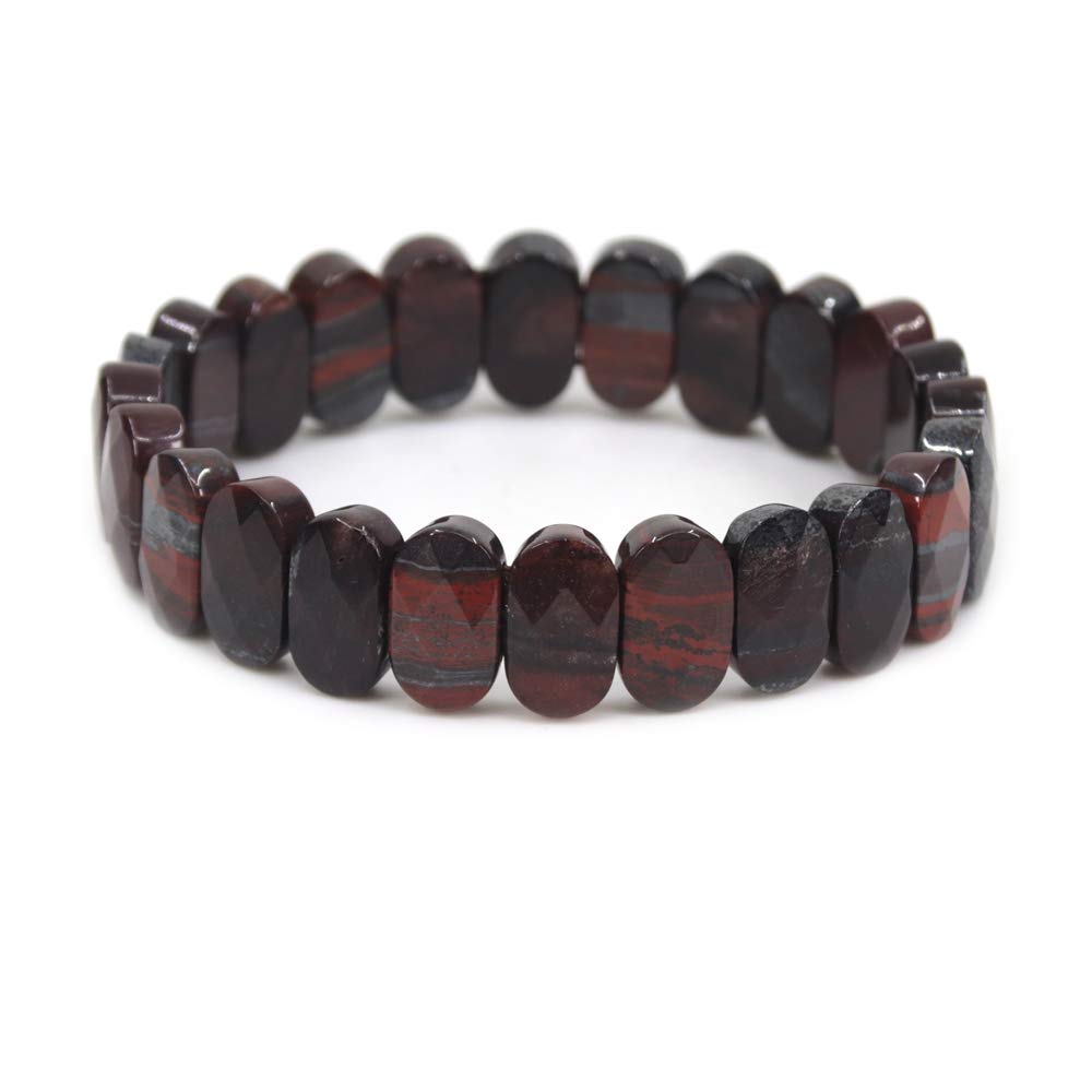 CHENYUE Natural Tiger Iron Gemstone 14mm Faceted Oval Beads Stretch Bracelet 7.5 Inch Unisex
