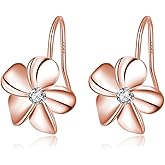 Reffeer Solid 925 Sterling Silver Hawaiian Plumeria Flower Drop Earrings for Women Teen Girls CZ Flower Drop Earrings Dangle