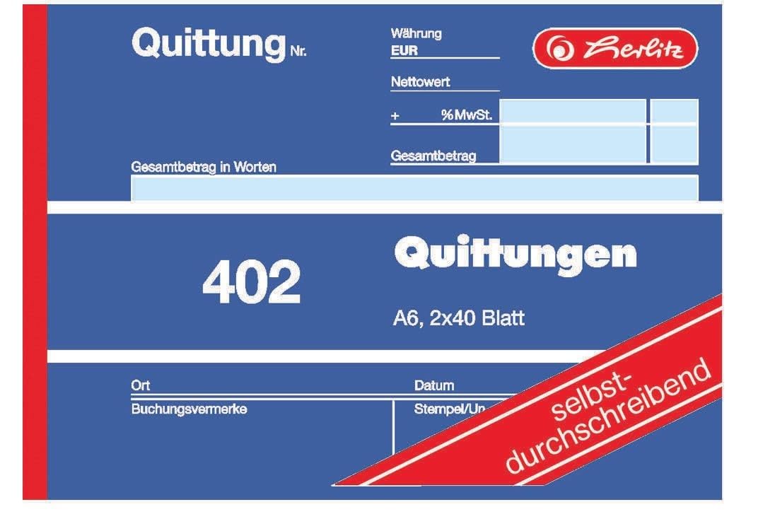 Herlitz 402 Carbonless Receipt A6 Horizontal 2 x 40 Blatt