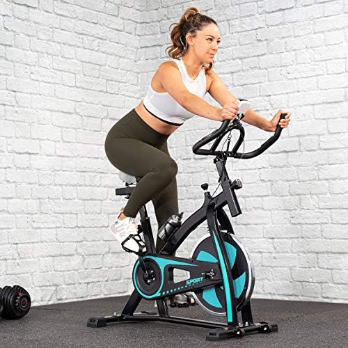 Xtremepowerus Indoor Cycle Trainer Fitness Bicycle Stationary Exercise Bikes Led With Water Bottle Heart Pulse Black And Aqua Sports Outdoors Amazon Com