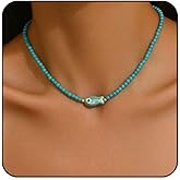 Boho Beaded Necklaces for Women Waterproof Turquoise Bead Choker Necklace Beach Jewelry for Women Vacation Colorful Beaded Necklace with Charms Sun Heart Fish Starfish Necklaces Summer Bohemian Jewelry