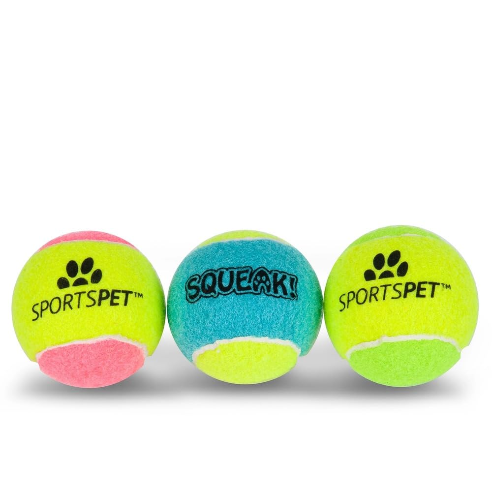 SPORTSPET TENNIS Balls for Dogs (SQUEAK Tennis), Yellow, 3 Count (Pack of 1)