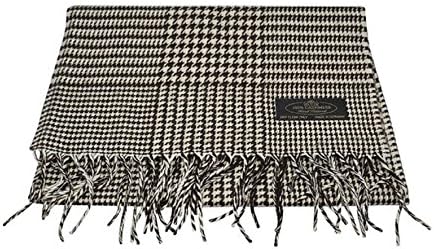 100% Cashmere Wool Scarf Houndstooth Design Made in Germany (Black Patchwork)