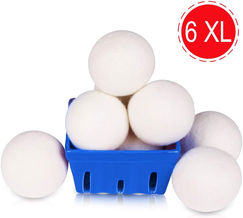 Wool Dryer Balls 6-Pack XL - Natural Fabric Softener, Organic Laundry Dryer Balls,100% New Zealand Wool Handmade Balls-Reduce Wrinkles,Saves Drying Time, Alternative to Plastic Dryer Balls