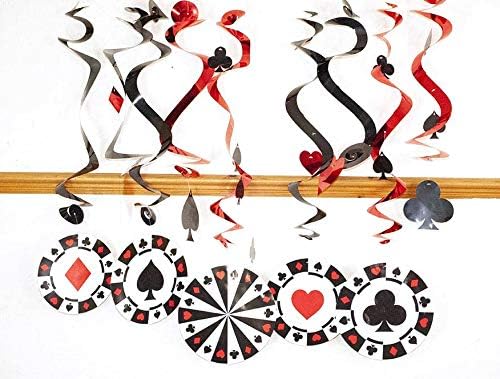 Happium 9 Pieces Poker Hanging Swirls Casino Party Swirl Decorating Poker Swirl Garland Hanging Decoration Ceiling Spirals Decoration for Casino Poker Themed Party Decoration Birthday Carnival