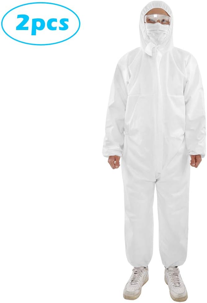 2 PCS One-Piece Protective Suit Disposable Elastic Wrist and Hood Coverall Outdoor