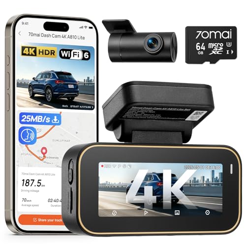 70mai A810 Lite Dashcam Vorne Hinten, 4K Dashcam Auto HDR 2160P+1080P