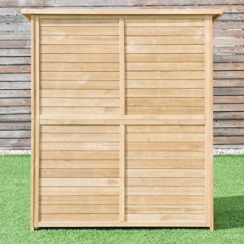 image for Goplus Outdoor Storage Shed Lockable Wooden Storage Unit Tilt Roof Fir