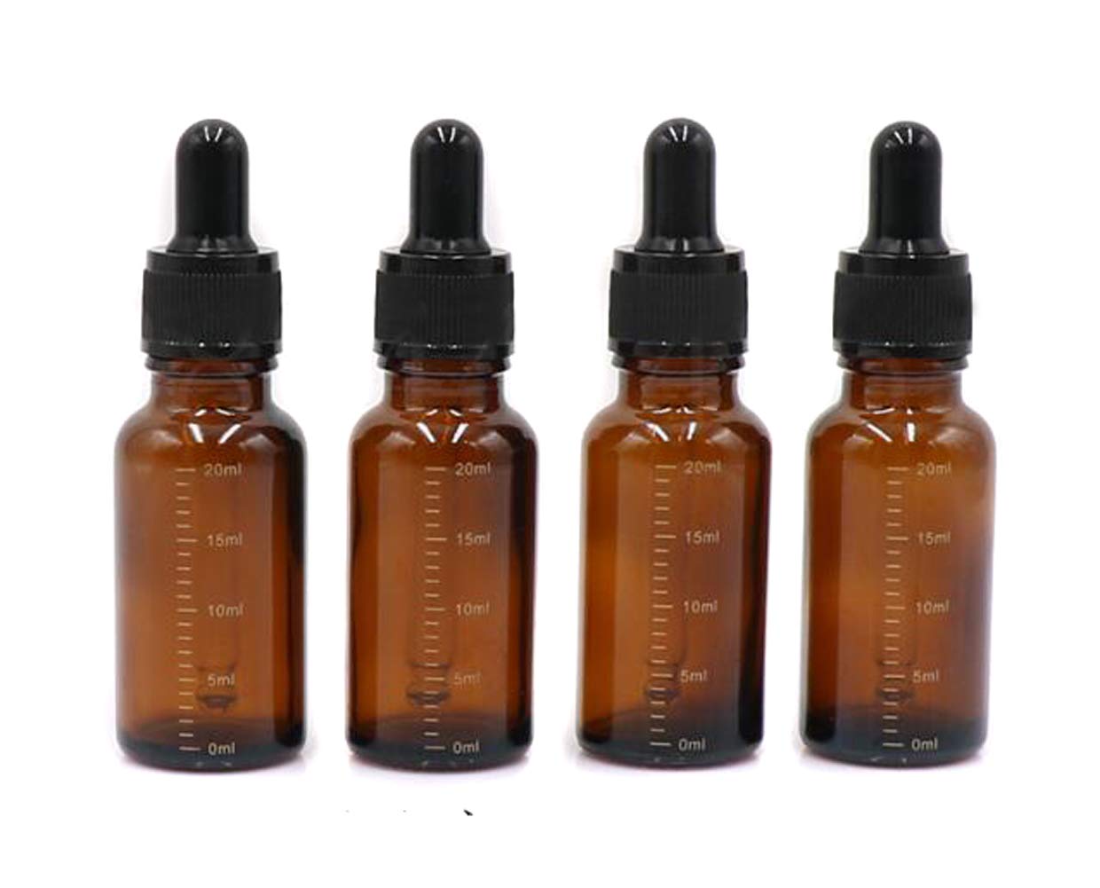 VASANA 4Pcs 20ml/0.7oz Empty Refillable Amber Glass Graduated Dropper Bottle Essential Oil Cosmetics Elite Fluid Container Jar Pot Holder with Glass Pipette Dropper