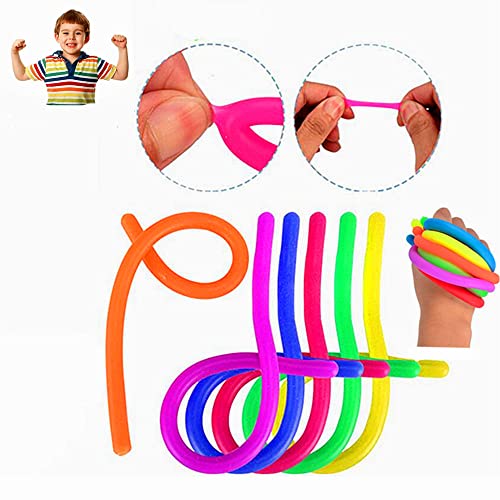 AukCherie 8PCS Stretchy Jelly String Noodles Thin Rubber Fidget Sensory Toys, Colorful Sensory Fidget Stretchy String Toy Help Reduce Anxiety Stress Gift for ADHD ADD OCD Kids and Adults