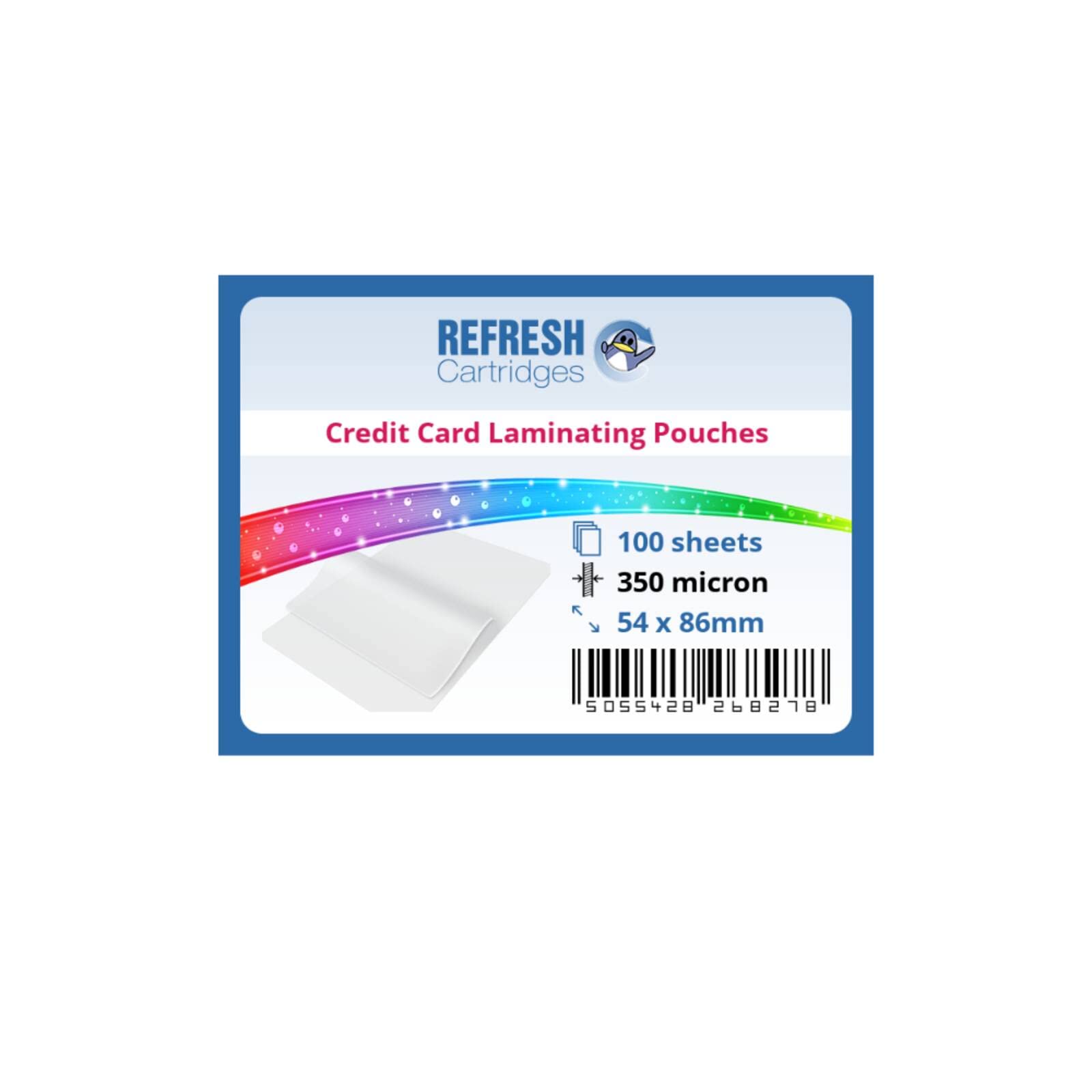 Refresh Cartridges - Laminating Pouches Credit Card (54x86mm) 350 Micron Pack of 100 Sheets