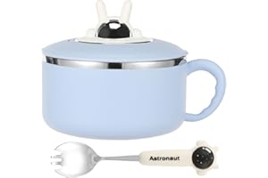 ZFLYCANP 40.6Oz Ramen Bowl with Lid and Handles, Cartoon Instant Noodle Bowls, PP and Stainless Steel, Large Capacity and Dra