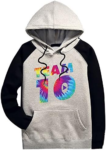 Aliensee Unisex colorful Team 10 Raglan Pocket Hoodie Sweatshirt XL Black