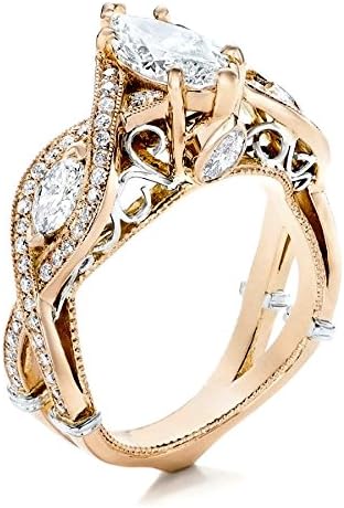 18K Rose Gold Plated Women's Infinity Rings Vintage Marquise Cut CZ Twisting Cross Shank Bridal Engagement Wedding Halo Promise Eternity Rings
