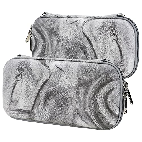 PlayVital Carrying Case for Nintendo Switch Lite, Portable Pouch Storage Handbag Travel Bag Protective Hard Case for Switch Console w/Thumb Grip Caps & 10 Game Card Slots - Silver Swirl