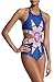 Oops Style Womens Tropical Tribal Starbasket Knot Front Padded One Piece Swimsuit, Blue, Large