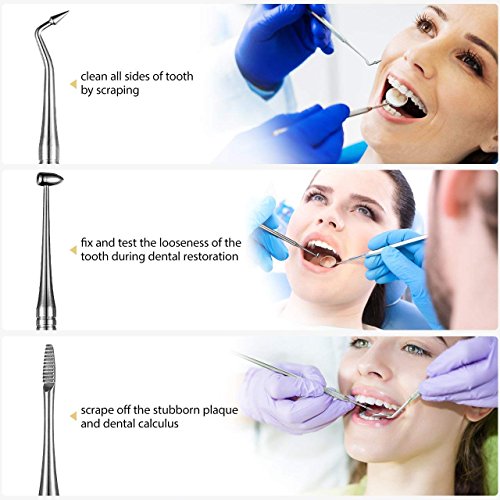 Dental Tools, ElleSye 10 PACK Stainless Steel Dental Pick Dental Hygiene Kit Set Tongue Scraper, Tooth Scraper Plaque Tartar Dental Scaler Tweezers Mouth Mirror for Personal & Pet Oral Care Use - Thumbnail 3