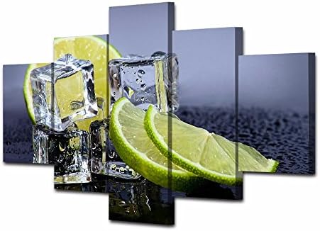 Canvas Art Printed Ice Cubes with Lemon Fruit Painting Canvas Print Room Decor Poster Prints Picture (8x16inchx2+8x20inchx2+8x24inch, No Frame)