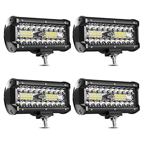 7 Inch LED Light Bar 120W LED Pods Off Road Driving Lights Led Work Lights Spot Flood Combo Beam Fog lights for Trucks Trailer Boat Pickup Car RV ATV Jeeps (4 Pack)