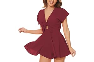 AGQT Summer Women Red Polka Dot Short Sleeve Dress V Neck Ruffled Wrap Mini Dress