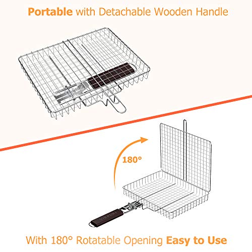 ORDORA Portable Grill Basket, Rustproof 304 Stainless Steel Grill Accessories, Fish Grilling Basket for Outdoor Grill, Heavy Duty Vegetable Grill Baskets, BBQ Barbecue Tool for Steak, Shrimp, Chops
