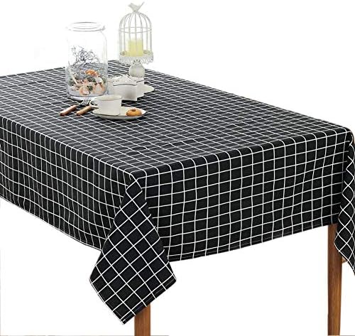 Toechmo Washable Classic Rectangular Cotton Linen Black Check Tablecloth, Basic Everyday Tablecloth Dinner Picnic Table Cloth Home Decoration Assorted Size (55 Inch x 71 Inch)