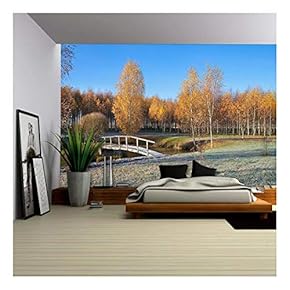 Country Landscape with Small Bridge in an Autumn Season. - Removable Wall Mural | Self-Adhesive Large Wallpaper - 66x96 inches