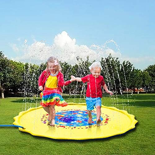 Zoneyee Sprinkle & Splash Play Mat Outdoor Water Play Sprinklers Pad for Kids, Upgraded Inflatable 68" Toddler Water Toys Fun for 1 2 3 4 5 6 7 8 Year Old Boys Girls Pets … (White1)
