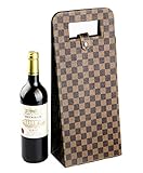 Yunko Upscale Leather Wine Bottle Protector Wine Tote Carrier Bag Reusable Gift Bag Single Wine Champagne Bottle Carrier Case Portable Travel Accessory (Light brown lattice)