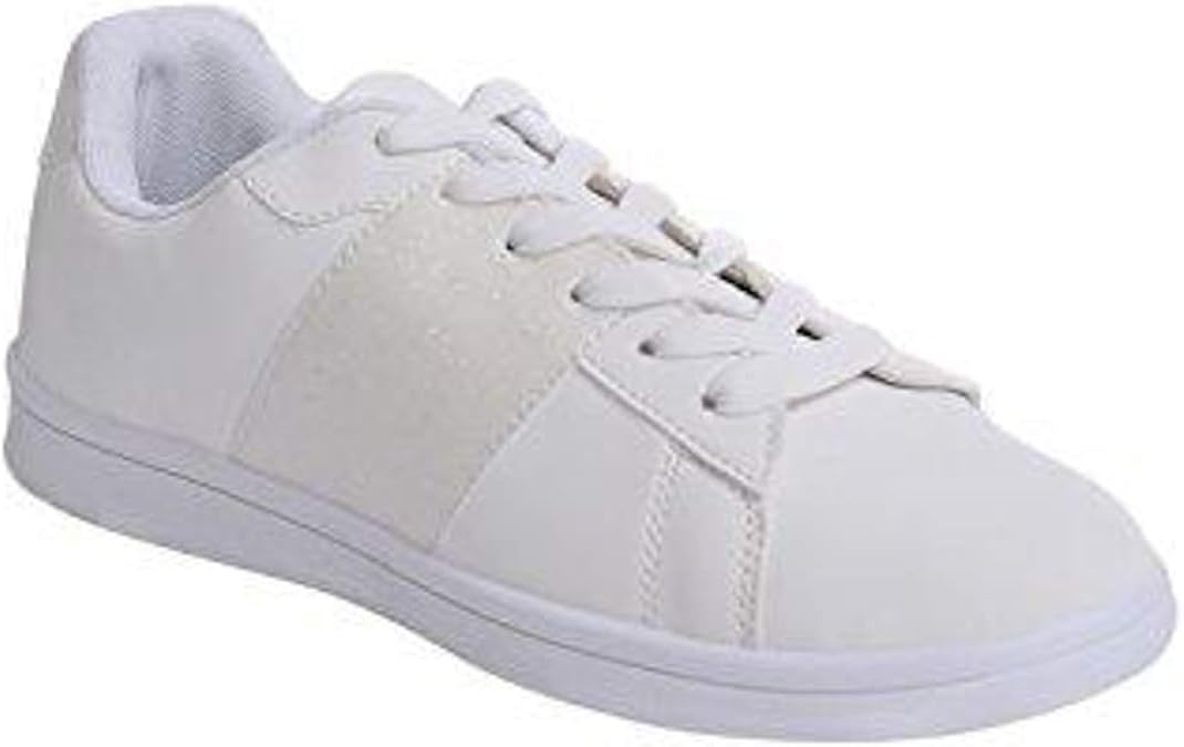 PILOT Women's White Glitter Detail Trainer Pump in White Amazon.co.uk
