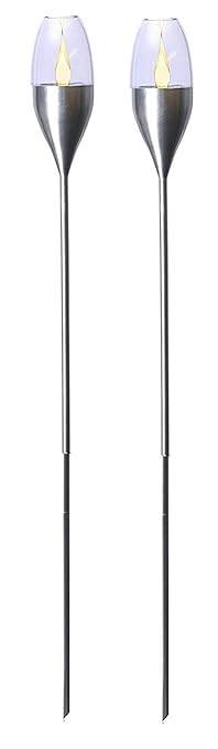BUVTEC 2er-LED-Solar-Gartenfackel-Set 'Lago di Garda' Edelstahl, ca.110 cm x 9 cm 1 amber LED, mit Solarpanel, incl. Akku, Ou
