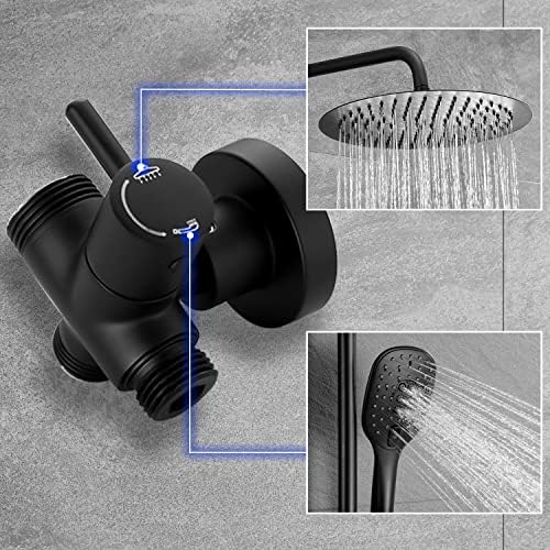 Columna Ducha sin Grifo, Set Ducha de Altura Ajustable Conjunto Ducha Acero Inoxidable con Alcachofa y Cabezal Ducha lluvia D20cm, XXL Estana Negro