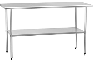 HOCCOT Stainless Steel Table for Prep & Work 24" X 60" inches with Adjustable Shelf, Commercial Workstations, Utility Table in Kitchen Garage Laundry Room Outdoor BBQ