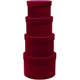 GnFlus Red Gift Boxes for Presents Set of 4 Round Velvet Nesting Gifts Box | Burgundy Gift Box for Arrangements Flowers Wedding Birthday Valentines Bridesmaid Christmas Party Anniversary