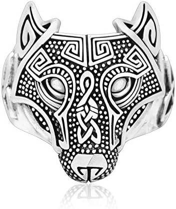 925 Sterling Silver Viking Wolf Fenrir Head Norse Celtic Triquetra Ring