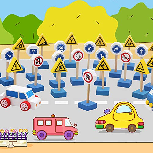 wanshenGyi Kids Educational Toys DIY Musical Instrument, Wooden Street Road Traffic Sign Building Blocks Handicraft Kids Education Toy