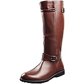 Men's Retro Leather Pull On Combat Military Boot Fashion Low Heel Round Toe Soft Steampunk Y2K Knee High Motorcycle Boots For Casual Daily Wear Office Business Outfits