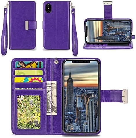 Apple iPhone X Case - IZENGATE [Classic Series] Wallet Cover PU Leather Flip Folio with Stand (Purple)