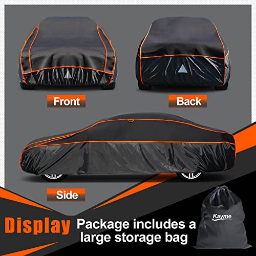 kayme Car Cover Waterproof Anti UV Dustproof Anti Wind Hail Cover Suitable for 3 Volumes Car (430 to 450 cm) 3M - Black