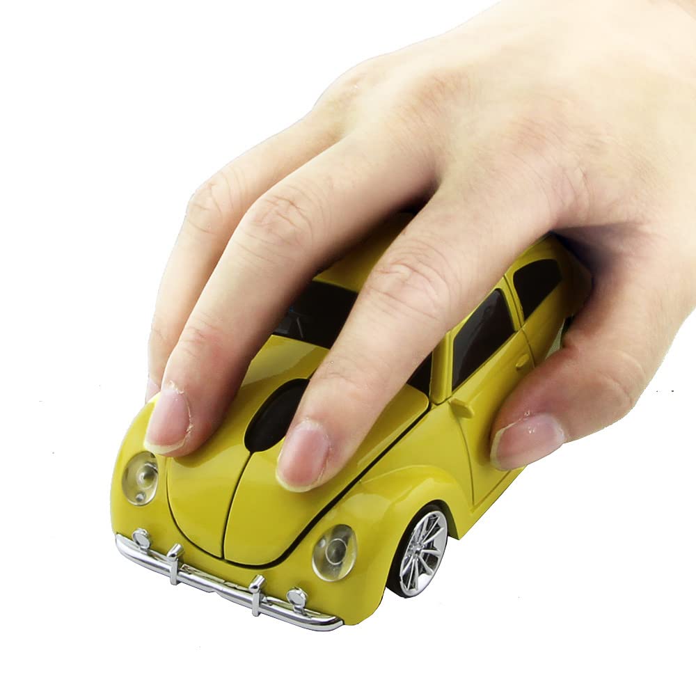 elec Space Wireless Mouse, 2.4GHz Wireless Computer Mouse Cool 3D Sport Car Shape Ergonomic Optical Cordless Mice with USB Receiver for PC Laptop Notebook 1600DPI Yellow