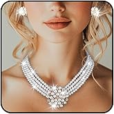 Gangel Layered Necklace Choker Pearl Necklace Earring Set Faux Pearls Choker Vintage Flower Earrings 1920s Accessories Necklaces for Women