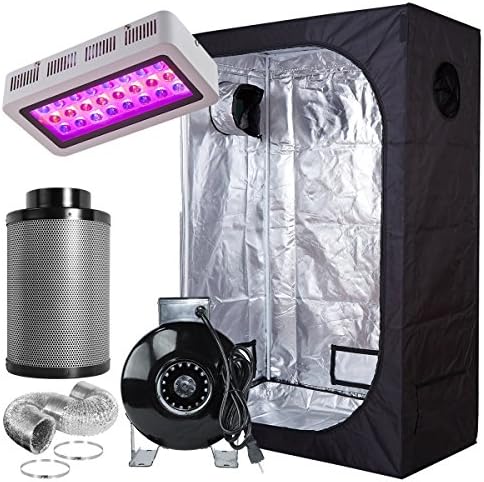PrimeGarden 36''x20''x63'' Grow Tent+LED 300W Full Spectrum Grow Light+4'' Inline Fan Carbon Filter Ducting Combo Hydroponic Indoor Growing System Complete Package