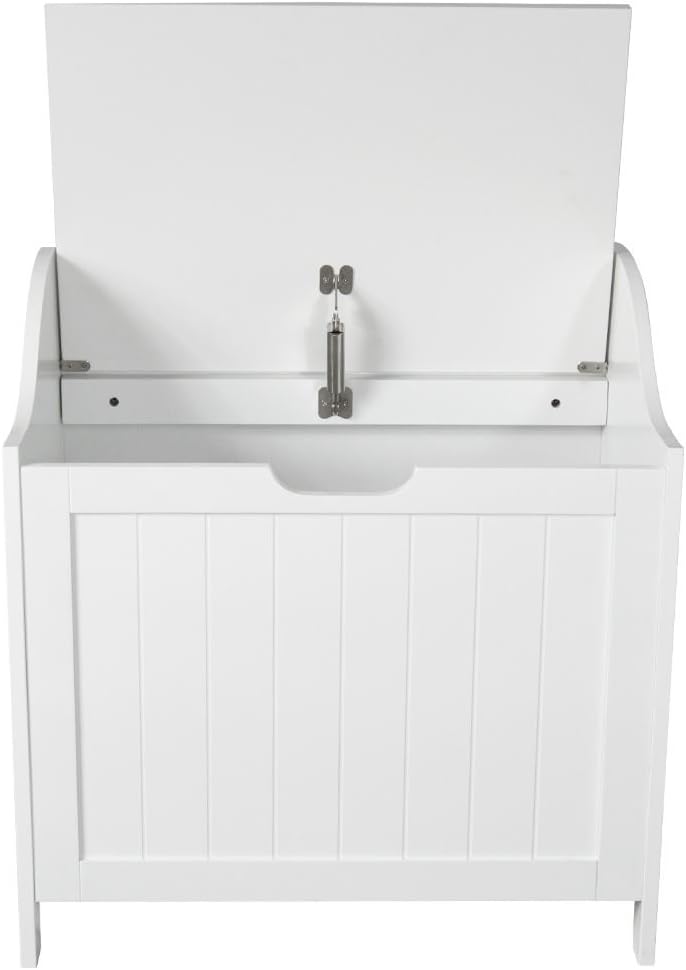 Bath Vida Priano Bathroom Laundry Cabinet Storage Cupboard Chest Bin Wooden Basket Unit, White, H 58 x W 56 x D 38 cm approx - Image 5