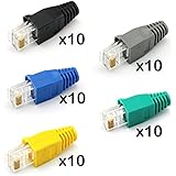 PZRT 50 PCS RJ45 8P8C CAT5E CAT5 Gold Plated Leads Modular Plug Connector + 50PCS Color Coded Strain Relief Boots